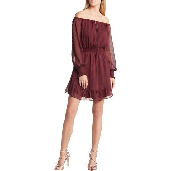 Charles Henry Womens size XL Metallic Off the Shoulder Long Sleeve Mini Dress - Picture 1 of 15